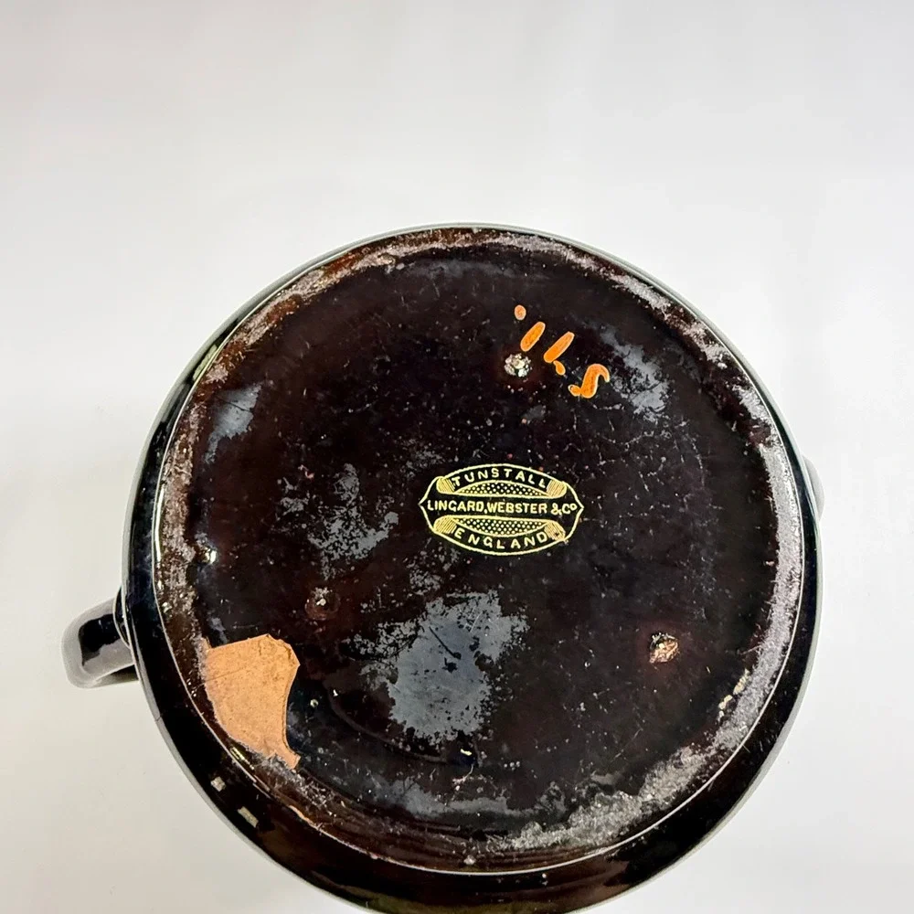 VTG Lingard Webster &‎ Co Teapot Tunstall England Black Gold Floral Chinoiserie